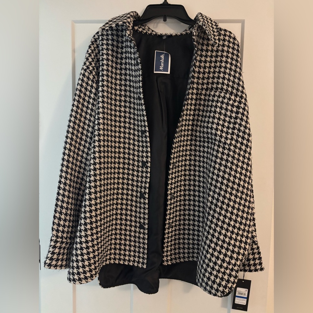 NWT- Jones New York- Black White Houndstooth Full Zip Lined Jacket Size XL